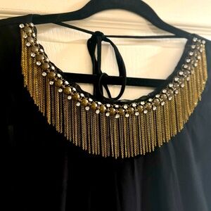 Designer party Tunic/shirt with embellished collar and dipped back.